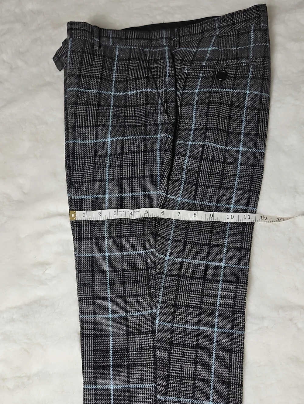 Men's Gray Plaid 3 Piece Suit with Light Blue Windowpane